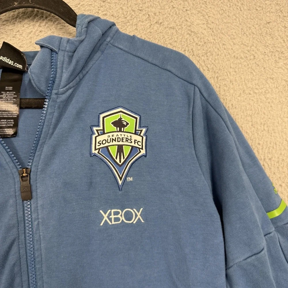 Seattle Sounders FC Sweatshirt Youth Large‎ Boys Blue MLS Soccer Full Zip Adidas